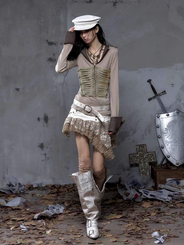 Vintage Punk Knight Slim Fit Shirt【s0000014652】