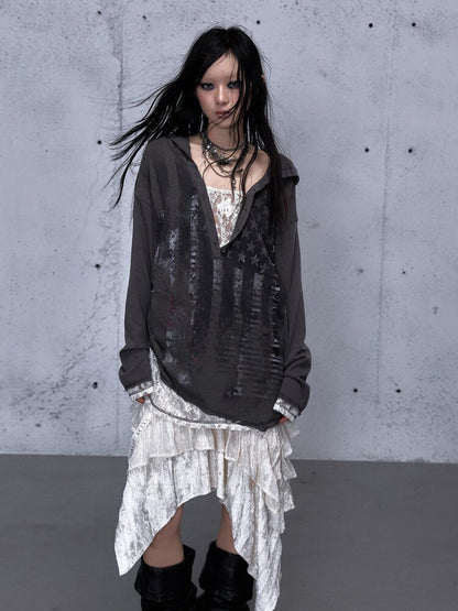 Lace Stitched Hooded T-Shirt【s0000015545】