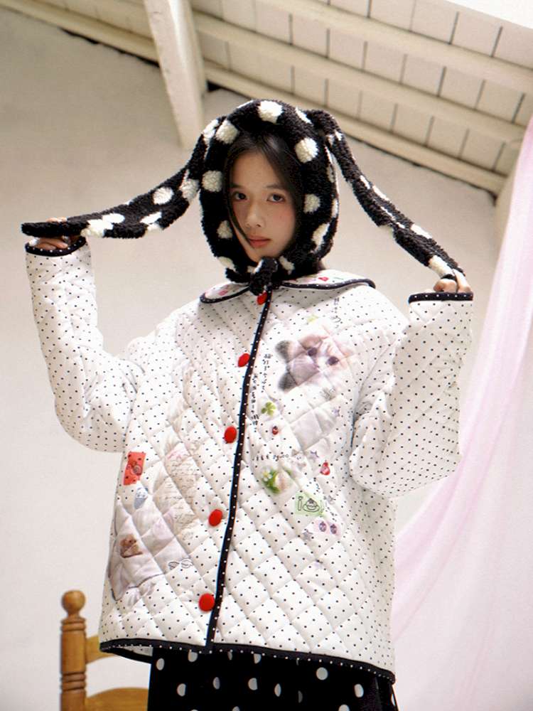 Polka Dot Shearling Rabbit Ear Hat【s0000014528】