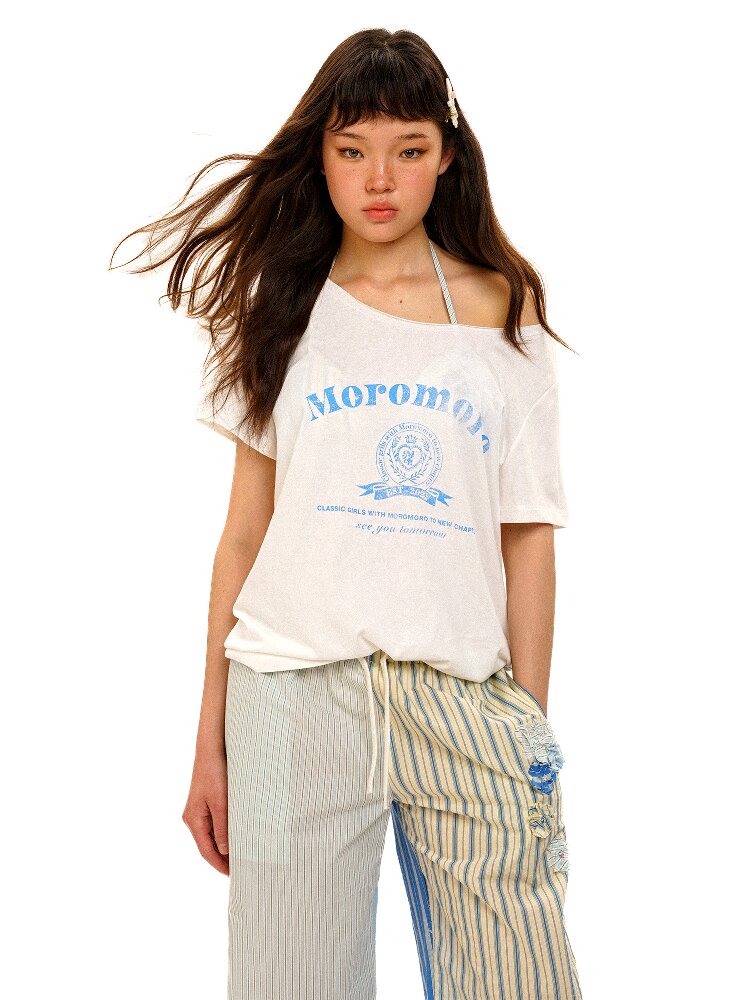 College Emblem Off Shoulder T Shirt【s0000017443】