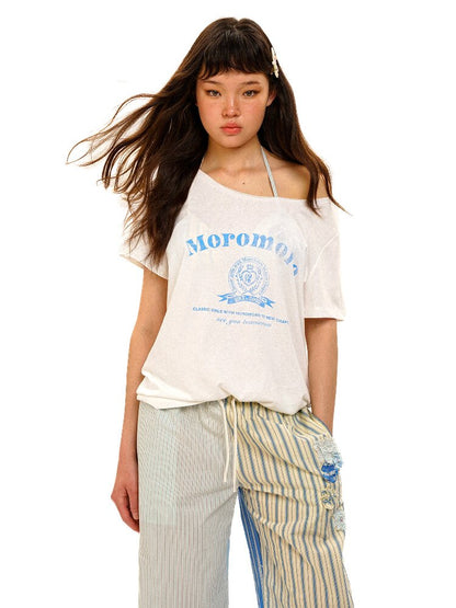College Emblem Off Shoulder T Shirt【s0000017443】