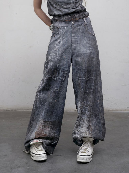 Denim straight leg wide leg pants【s0000012320】