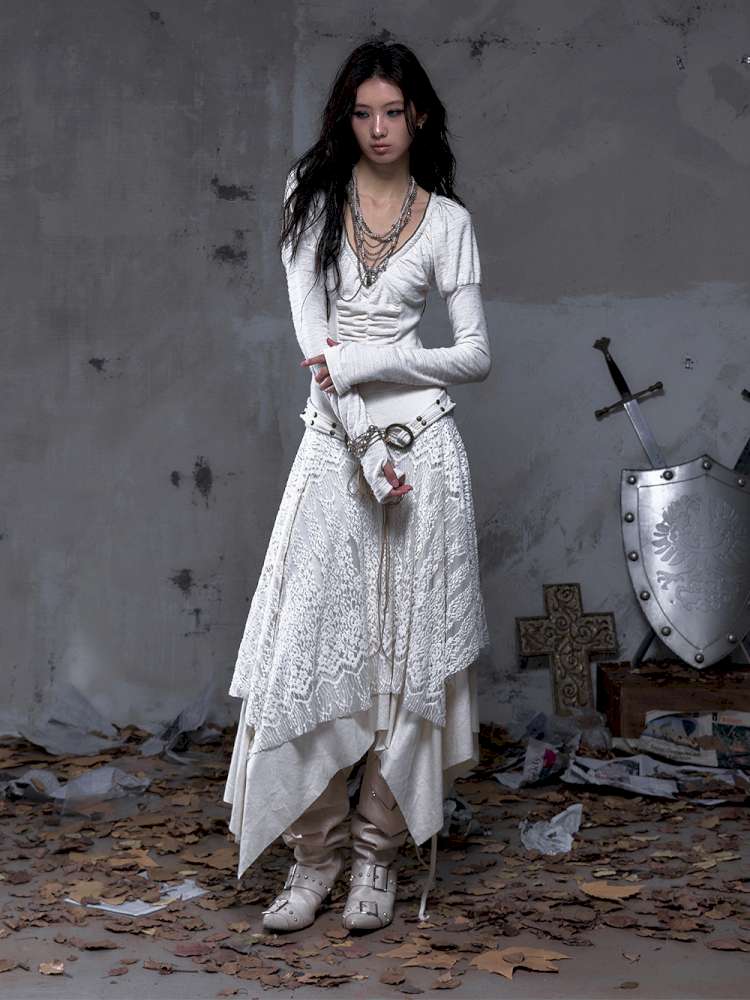 Lace Slimming Patchwork Knit Dress【s0000014467】