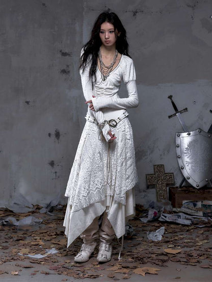 Lace Slimming Patchwork Knit Dress【s0000014467】