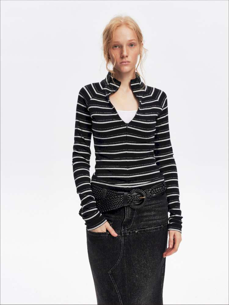 Vintage Striped Slim Knit Top【s0000015059】
