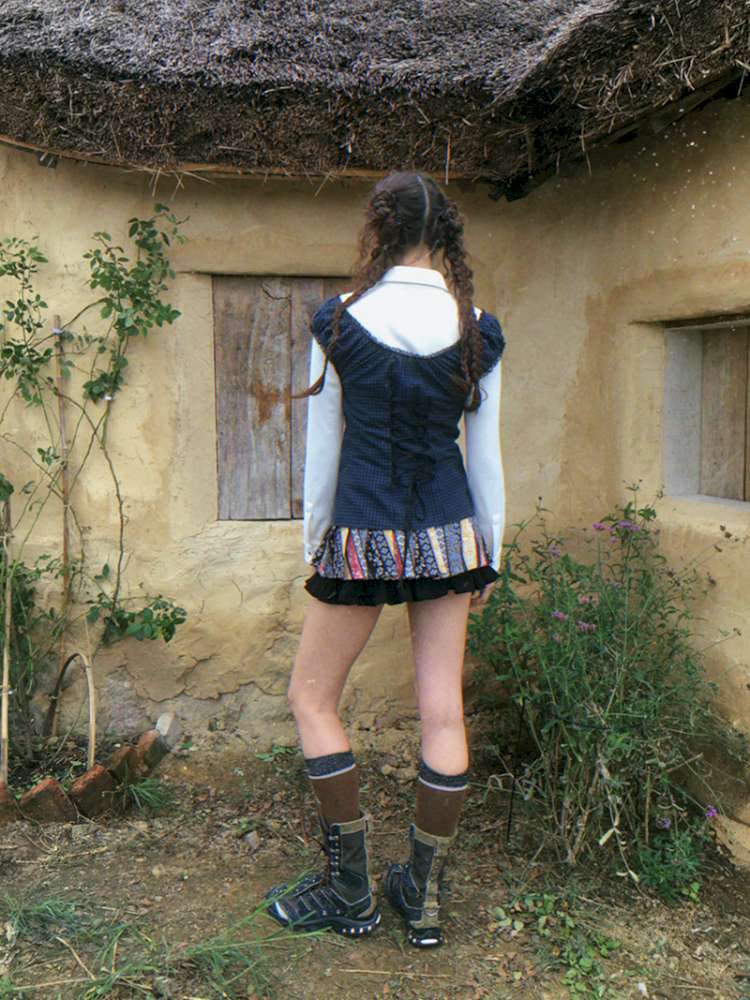 Blue Plaid Polka Dot Long Shirt【s0000014902】