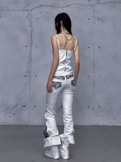 Dark Court Openwork Lace Leather Camisole【s0000014920】