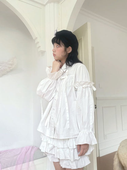 Bubble Sleeve Loose Long Sleeve Shirt [S0000010888]