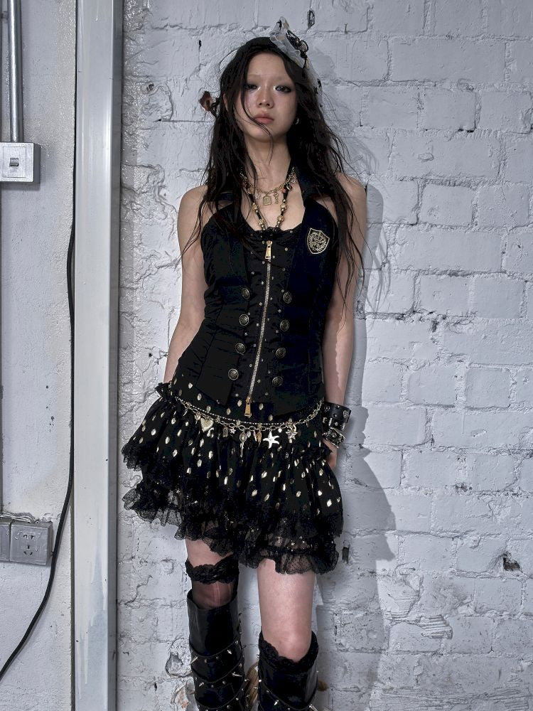 Slimming faux two-piece vest halter top【s0000012798】