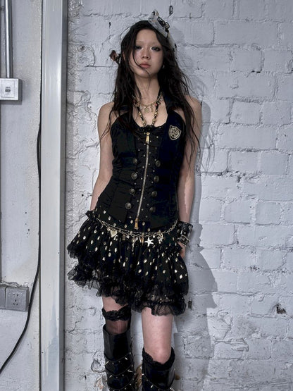 Slimming faux two-piece vest halter top【s0000012798】