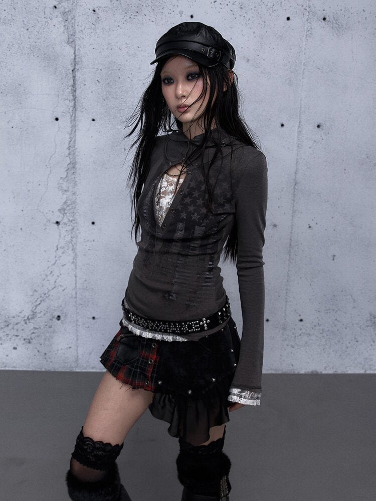 Lace Patchwork Hooded T-shirt【s0000015544】