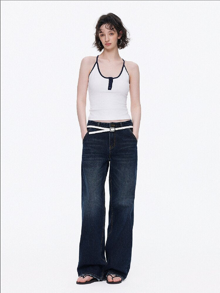 Cotton Lace Up Asymmetrical Jeans【s0000015925】