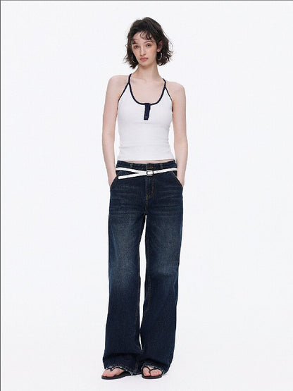 Cotton Lace Up Asymmetrical Jeans【s0000015925】