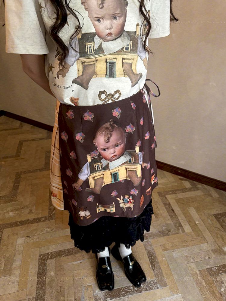 Doll Print Apron Diaper Cover【s0000012759】