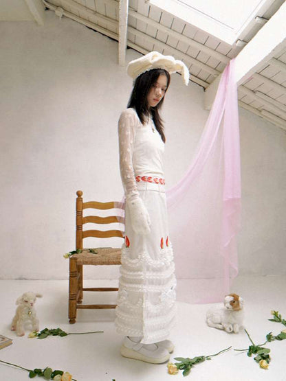 Cream Strawberry Cake Print Pencil Skirt【s0000014531】