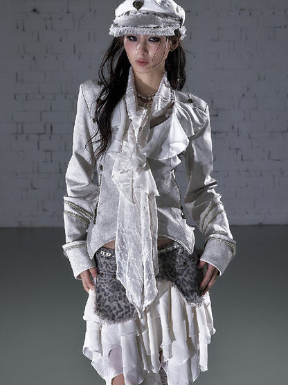 Streamer Snood Chiffon Leather Jacket【s0000015942】