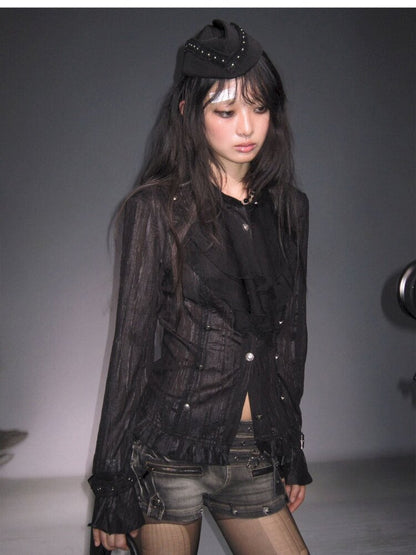 Gothic Pleated Ruffled Slim Shirt【s0000015450】