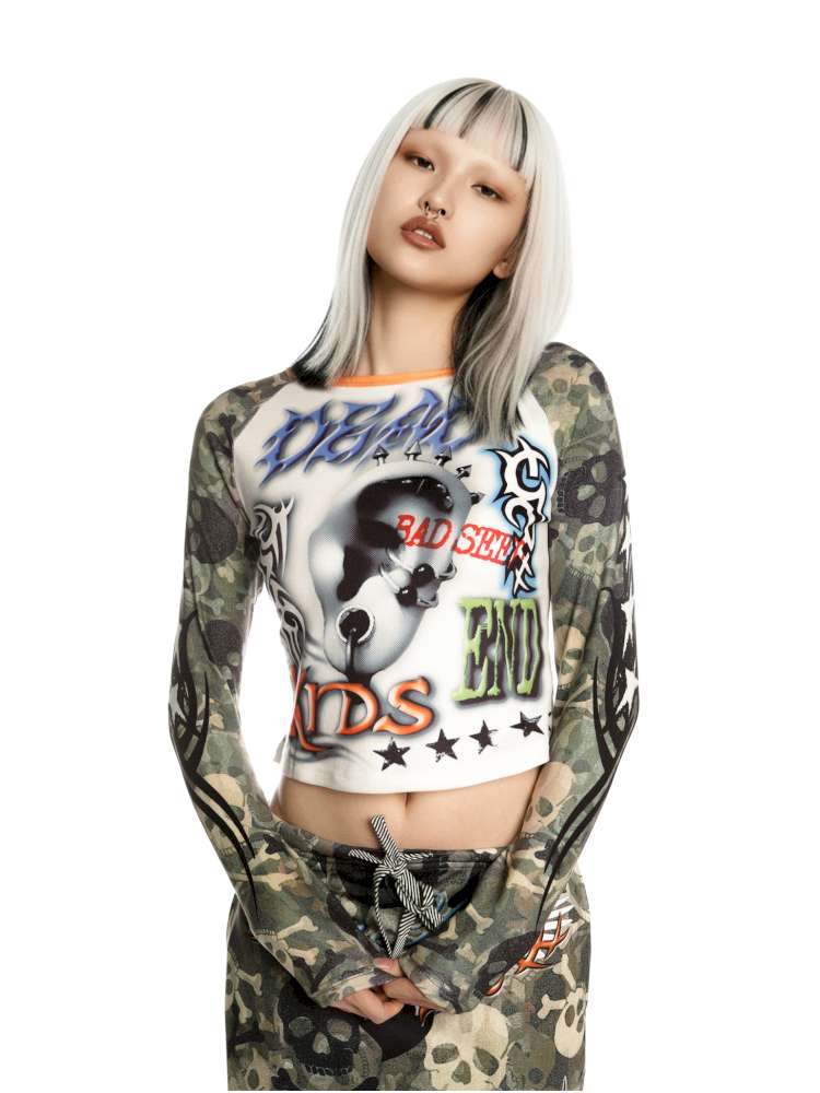 Sweet Cool Y2K Subculture Print Short Top【s0000014907】