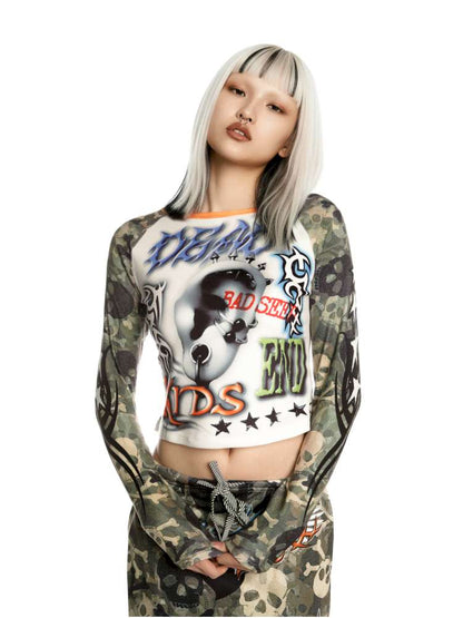 Sweet Cool Y2K Subculture Print Short Top【s0000014907】