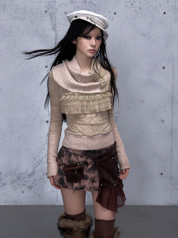 Plaid Stitching Leather Skirt【s0000015546】