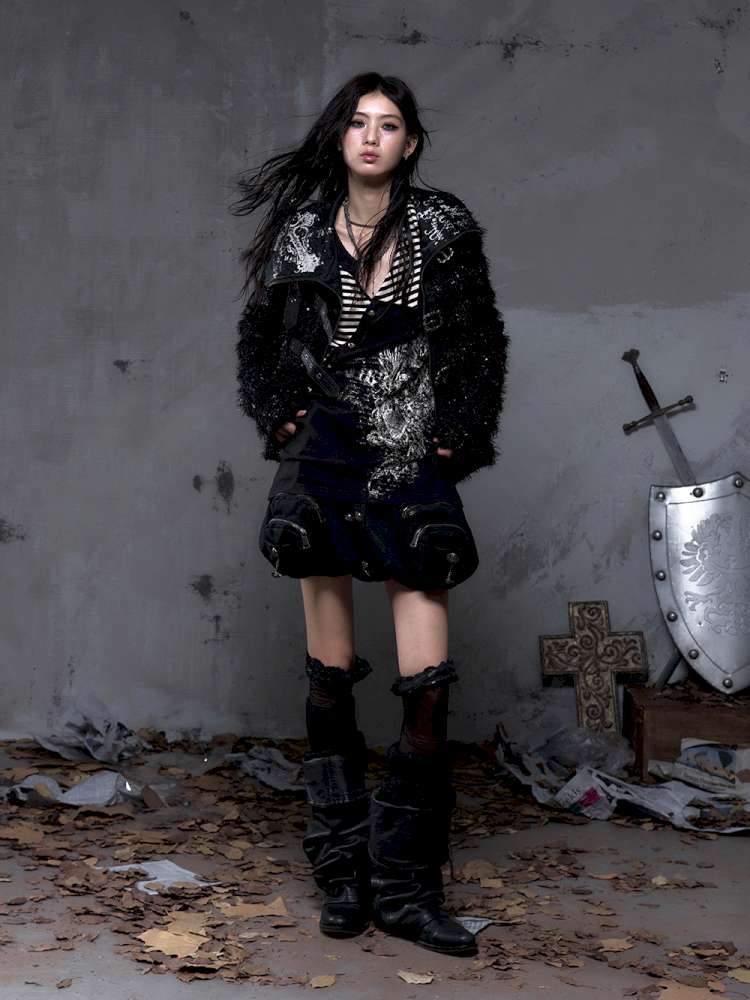 Leather Print Collared Coat【s0000014468】