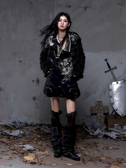 Leather Print Collared Coat【s0000014468】