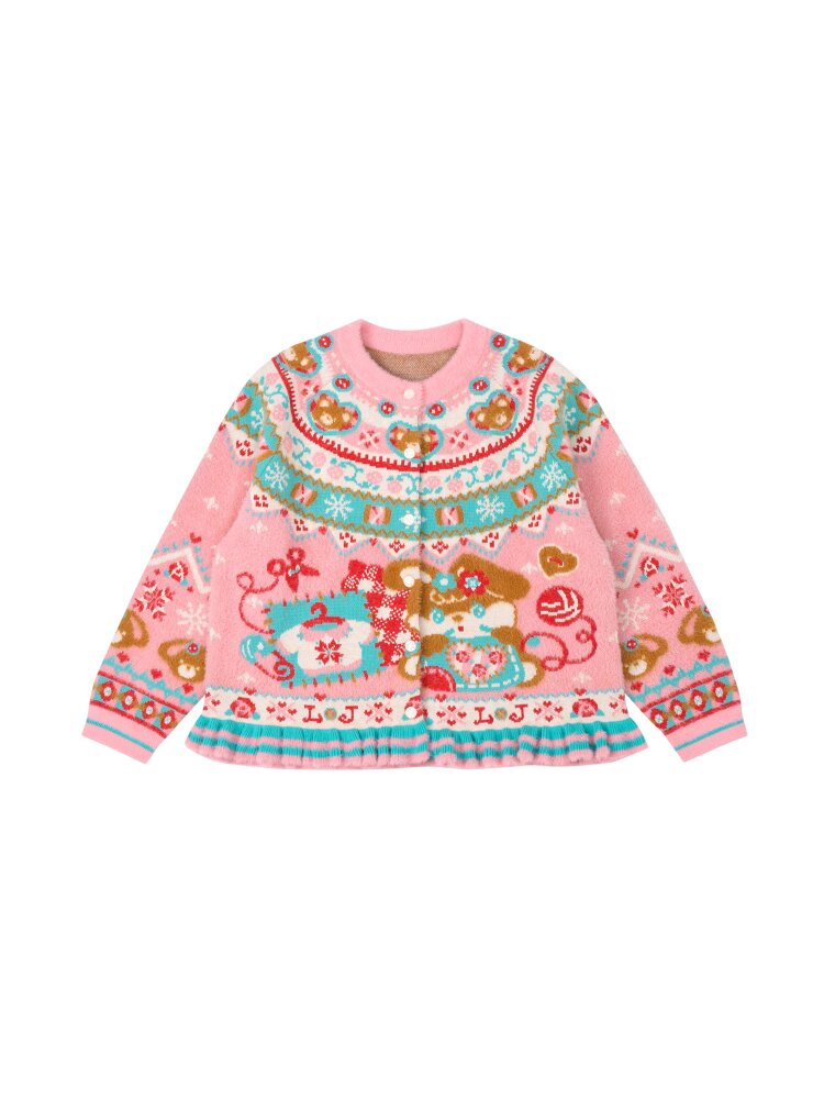 Red Pink Mink Wool Rabbit Cardigan【s0000015572】