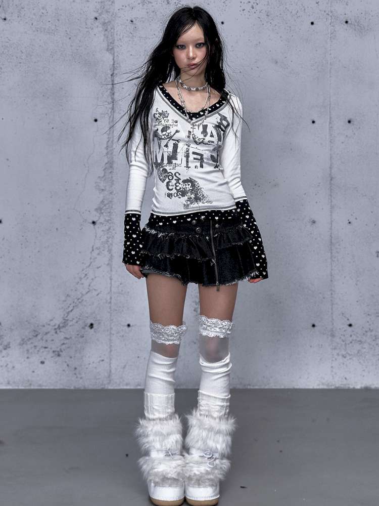 Retro Punk V-Neck Stretch T-Shirt【s0000014928】