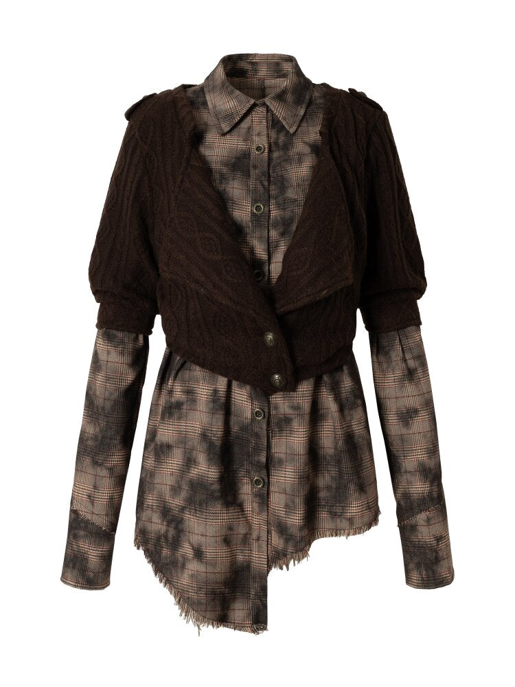 Check Knit Fake Two Piece Shirt【s0000015547】