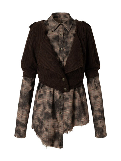 Check Knit Fake Two Piece Shirt【s0000015547】