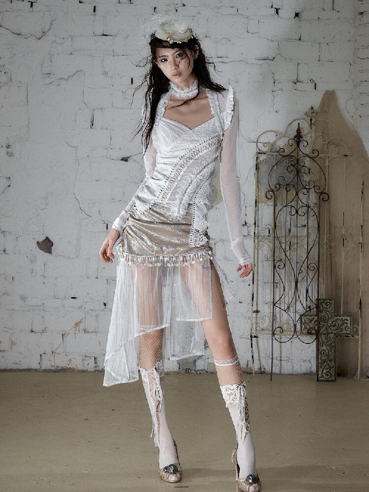 Sequin Webbing Mesh Long Sleeve Top【s0000016984】