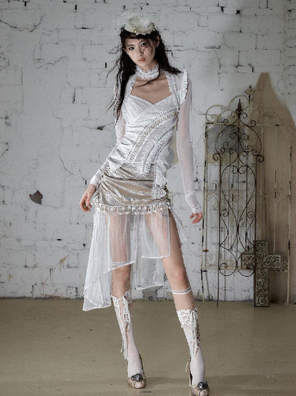 Sequin Webbing Mesh Long Sleeve Top【s0000016984】