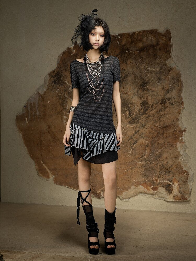 Vintage Punk Irregular Knit T-shirt【s0000016880】