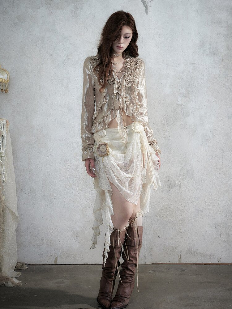Wood Flange Waist-Cinching Shirt【s0000017986】