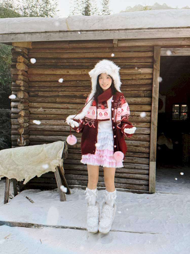 Strawberry Cake Fair Isle Knit Cardigan【s0000014944】