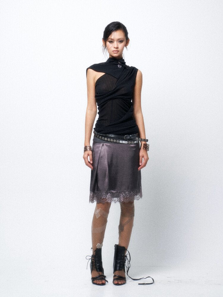 Studded Satin Lace Panelled Skirt【s0000016068】