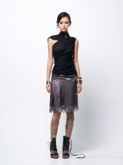 Studded Satin Lace Panelled Skirt【s0000016068】