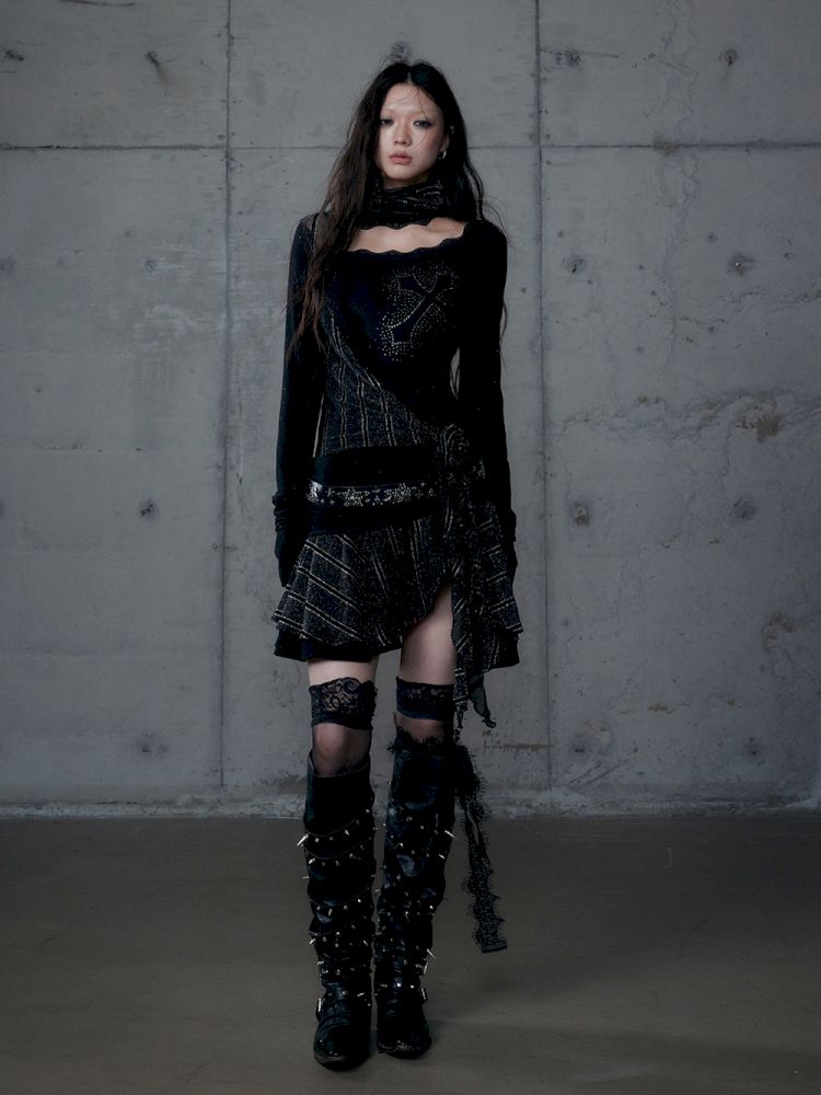 Stacked Neck One-Shoulder Dress【s0000013475】