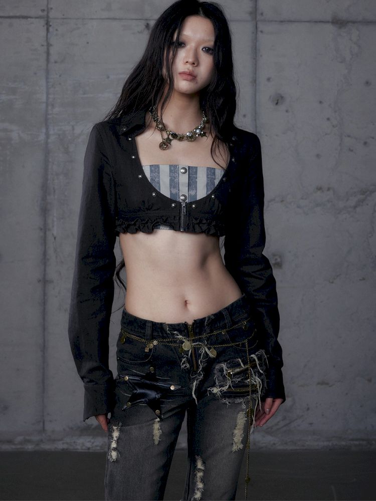 Short low collar long sleeve shirt【s0000013478】