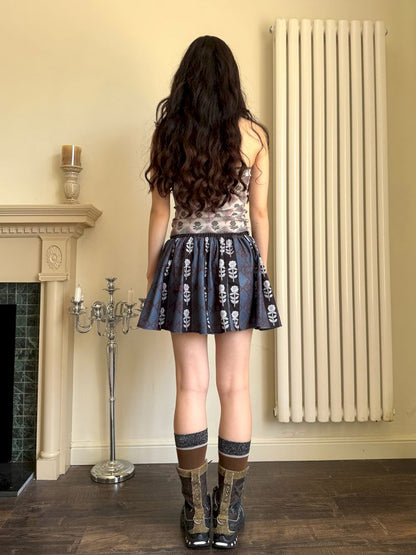Metallic floral print vintage-inspired skirt【s0000013514】