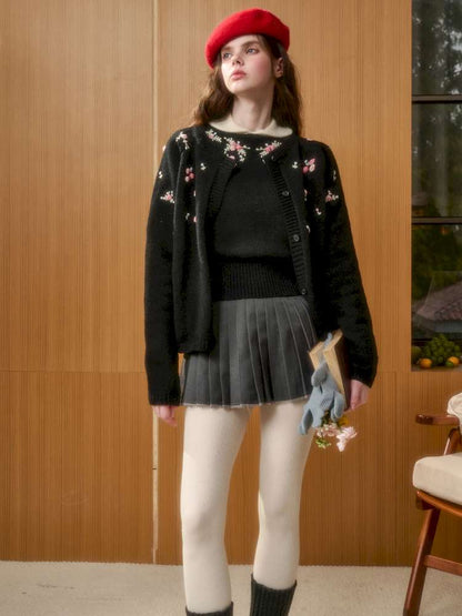 Wool Warm Hand-Embroidered Doll Collar Knit【s0000014893】