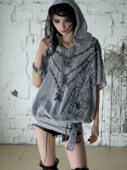 Ripped Knit Hooded Short Smock T Shirt【s0000016993】