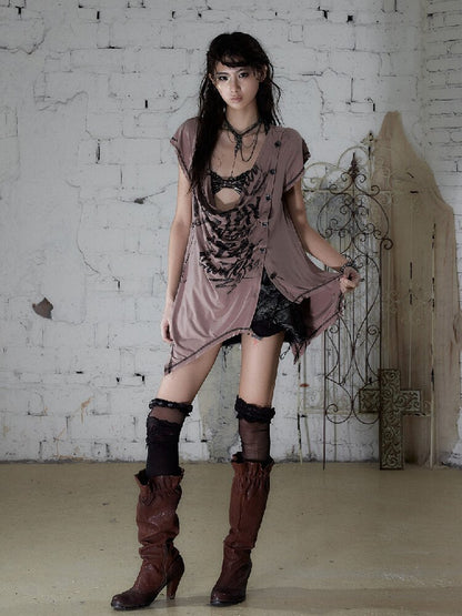 Punk Metallic Bikini Short T-Shirt【s0000016978】