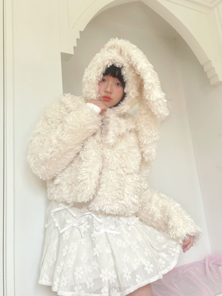 Plush Bowknot Warm Rabbit Ear Hat [S0000010889]