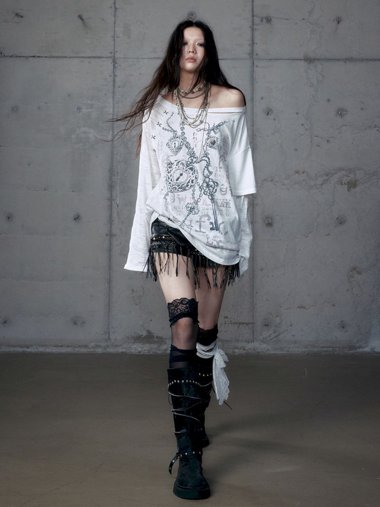 One-shoulder long-sleeved T-shirt【s0000013468】