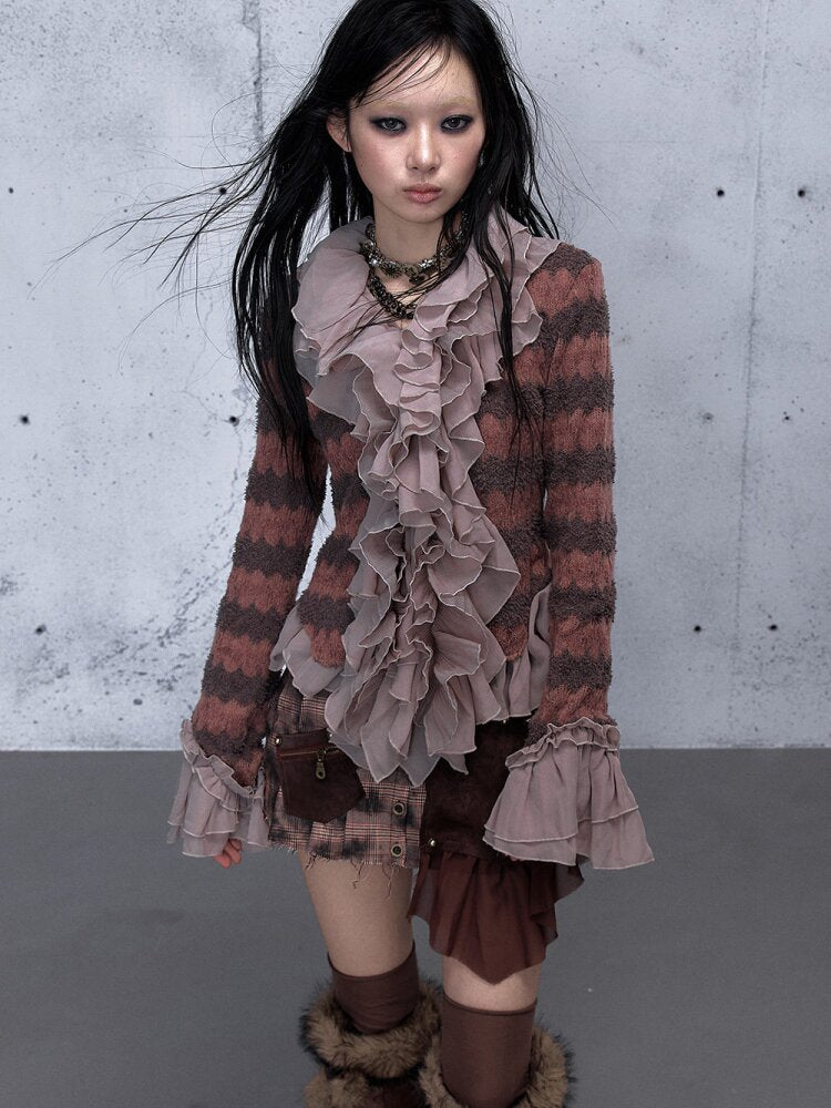 Ruffled Chiffon Flared Cardigan【s0000015548】