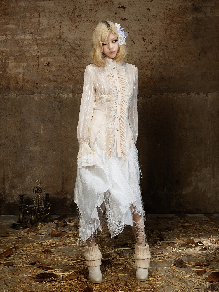 Lace Sequin Patchwork Court Shirt【s0000018382】