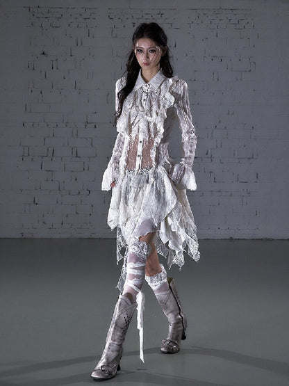 Openwork Lace Irregular Shirt Dress【s0000015941】