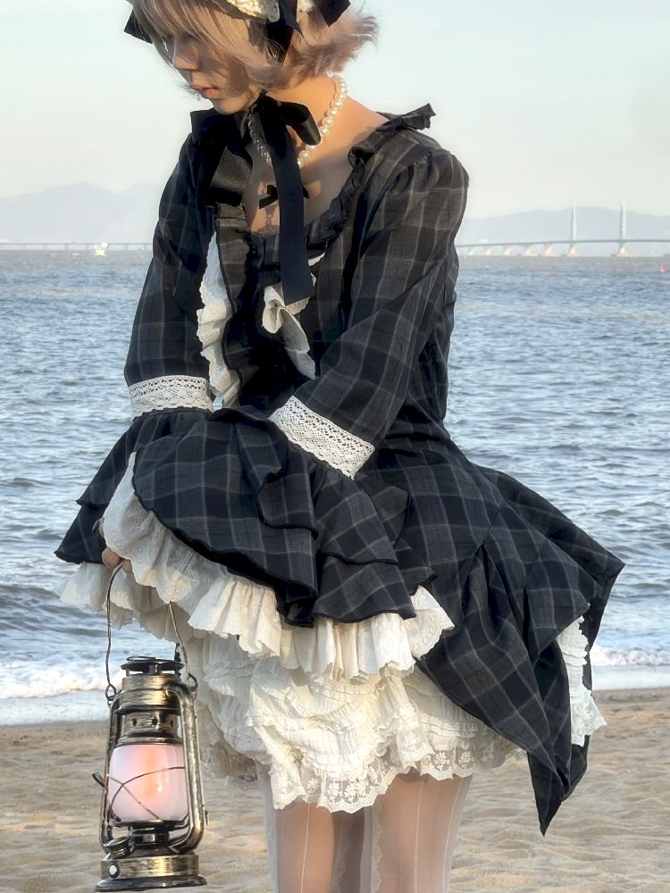 레이스 ji 슬리브 도베 테일 불규칙한 셔츠 [S0000011340]