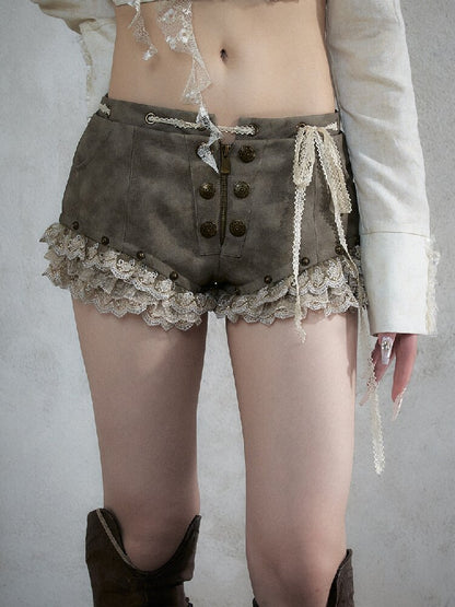 Vintage Court Lace Leather Shorts【s0000017862】